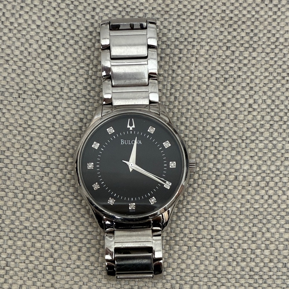 Bulova Silver and Black Minimalist Watch